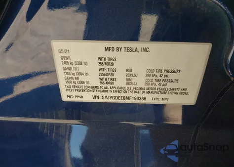 2021 Tesla Model Y Long Range Dual Motor All-Wheel Drive from USA, damaged, VIN 5YJYGDEE0MF190366
